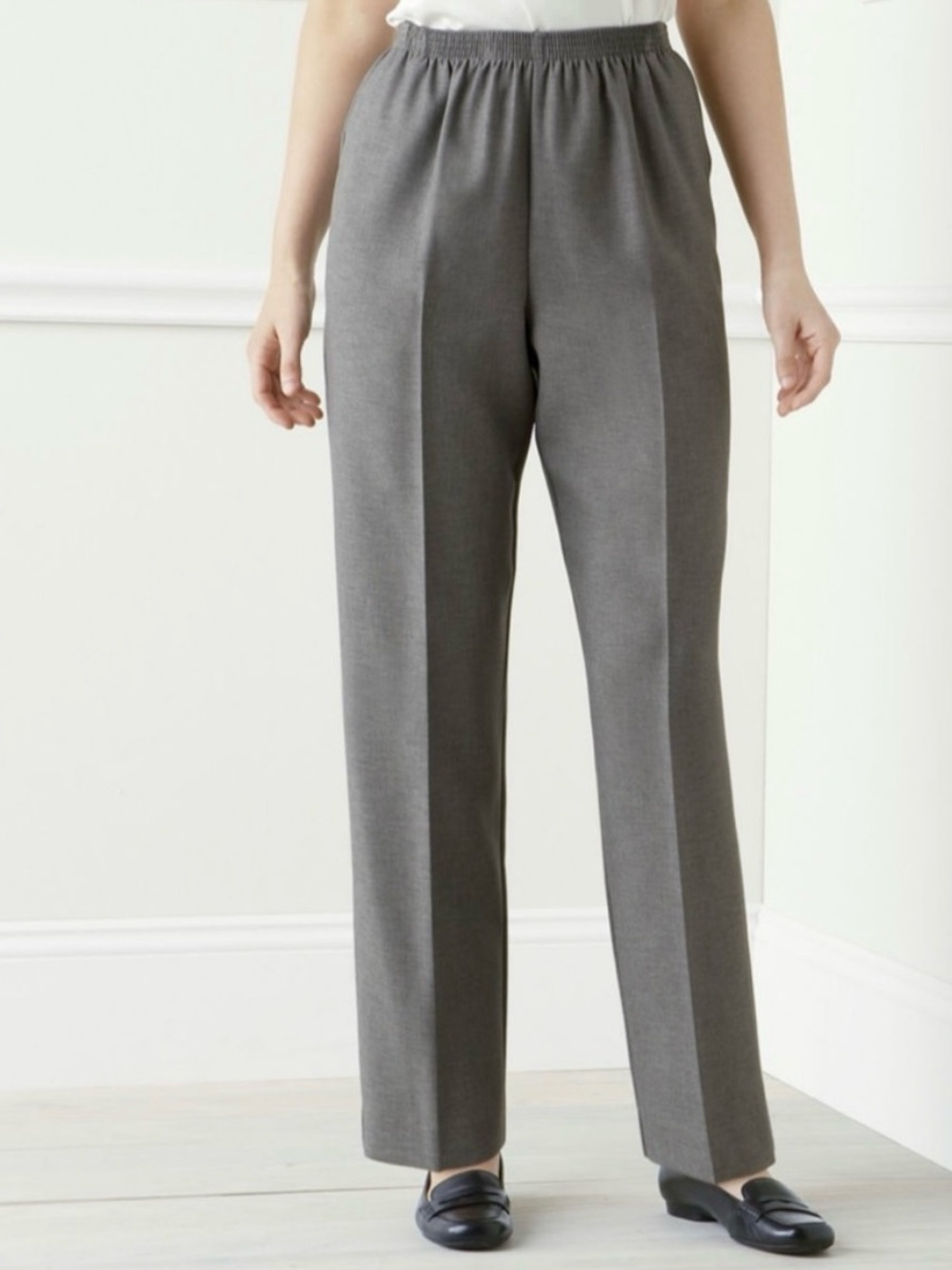 Alfred Dunner Gray Straight-Leg Pull-On Trousers